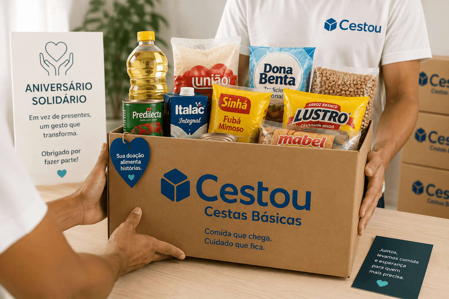Aniversário Solidário Cestou com doação de cesta básica